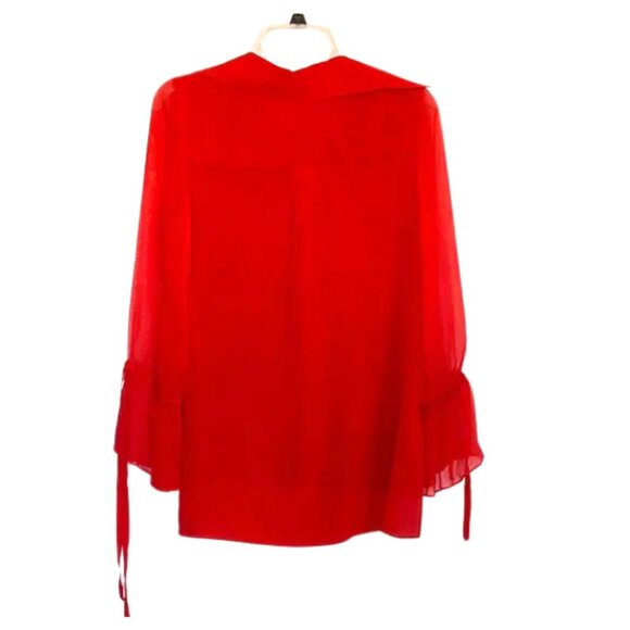 Alice + Olivia Red Sheer Long Sleeve Blouse - Picture 2 of 7